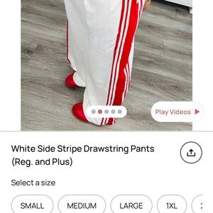 White and Red Stripe  Drawstring Pants